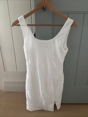 White Sequin Scoop Neck Mini Dress Bachelorette new